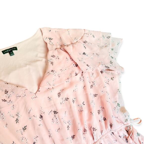 Lane Bryant Pink Ruffled Floral V-Neck Romantic Cottagecore Dainty Blouse 24 3X - Picture 5 of 11